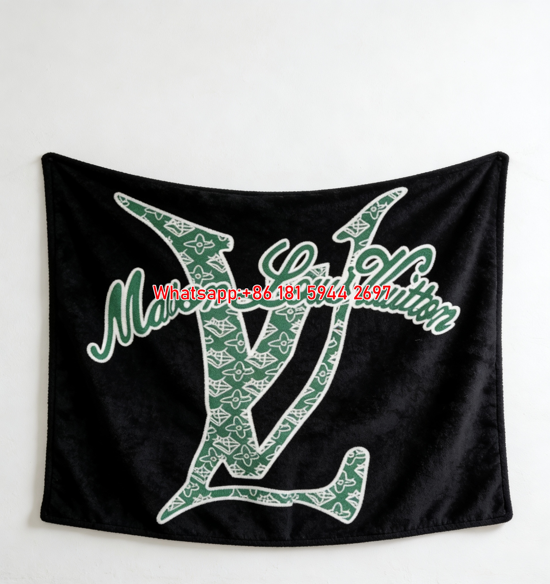 Green LV Monogram Flannel Throw Blanket 315